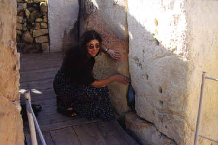 Pam at Tarxien, a temple in Malta, November 1999, photo copyright Peter Palmquist